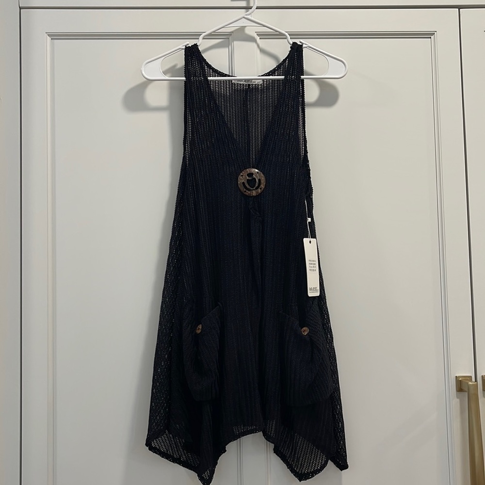 Paradise USA Black Mesh Beach Coverup